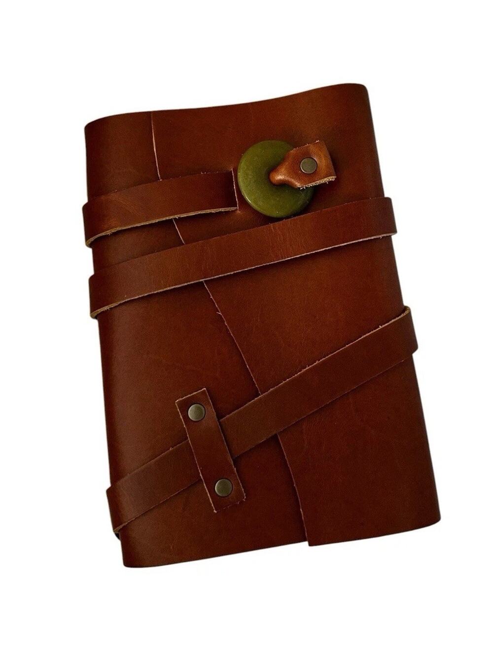 New Portland Leather Goods Medium Brown Green Stone Wrap 5 x 7.5 Journal Cover